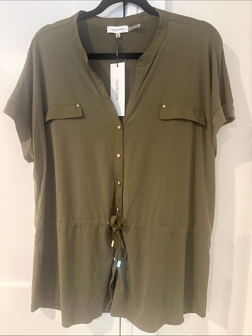 Calvin Klein Woman’s Olive Green Short-Sleeve Utility Tunic Size XL NWT